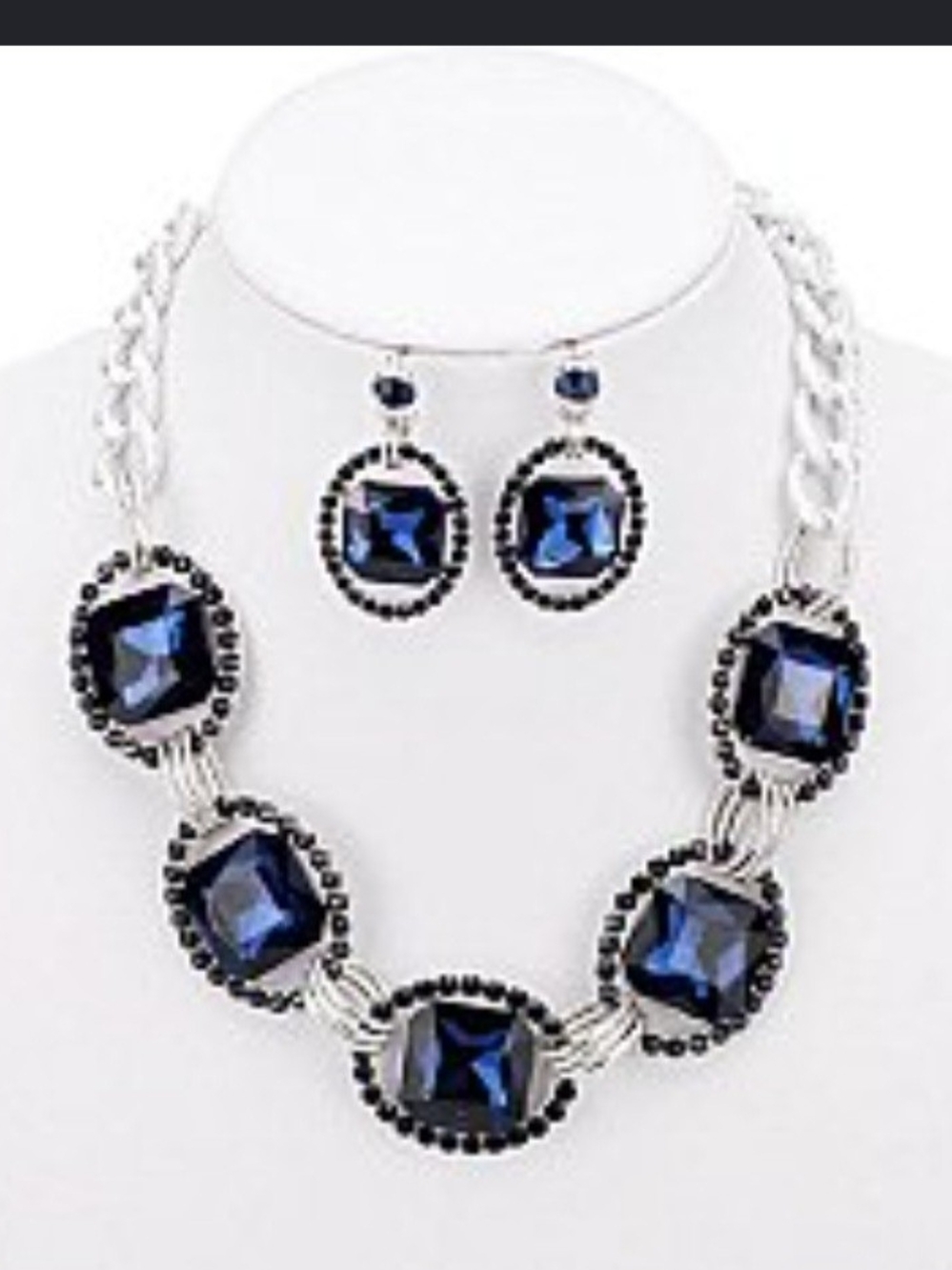 Silver-Tone Navy Blue Statement Necklace & Earrings Set